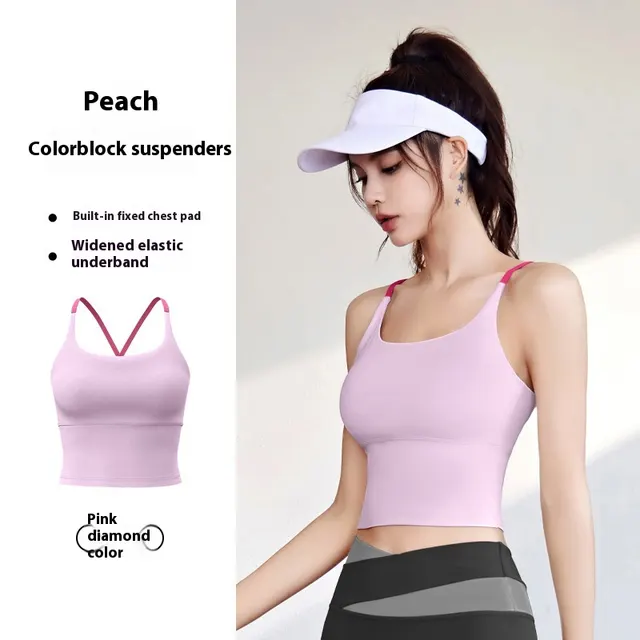 Summer With Chest Pad Yoga Bra Fitness Vest Top Sling Pink Diamond Colors - Shop at LoveMi