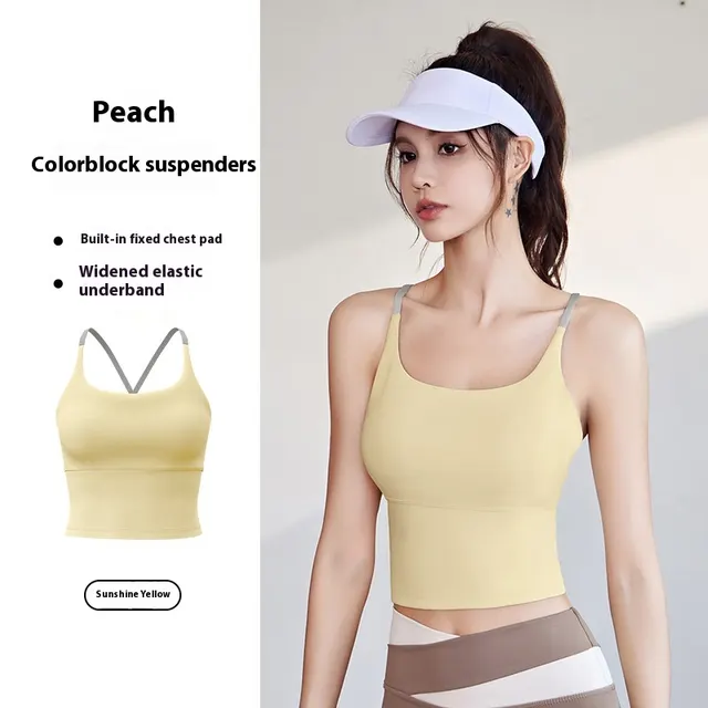 Summer With Chest Pad Yoga Bra Fitness Vest Top Sling Sunshine Yellow - Shop at LoveMi