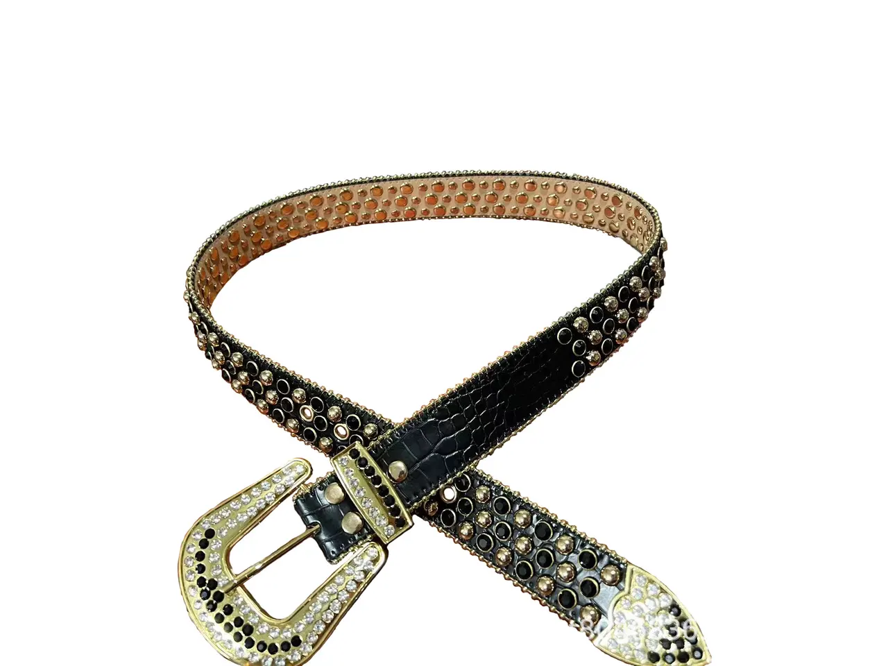 Fashion Personality Retro Ladies Denim Belt - Black Diamond Golden Edge