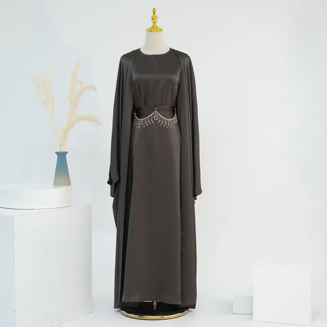 Turkish Dubai Elegant Women's Two piece Suit With Crystal Chain Dark Gray Reel Chain - Shop at LoveMi