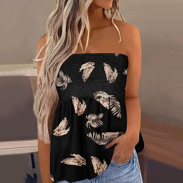 Sexy Fashion Off the shoulder Short Tube Top For Women Big Black Feather - Shop at LoveMi