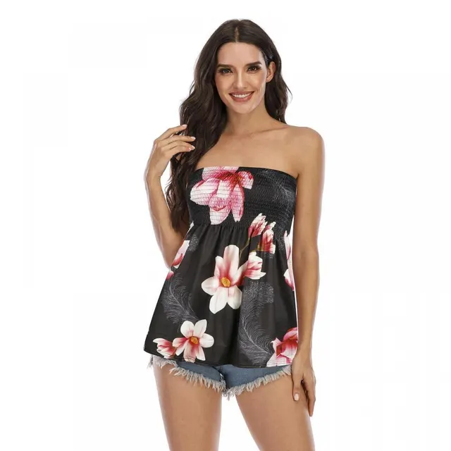 Sexy Fashion Off the shoulder Short Tube Top For Women Black Feather Flower - Shop at LoveMi