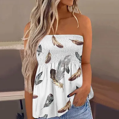 Sexy Fashion Off the shoulder Short Tube Top For Women White Feather - Shop at LoveMi