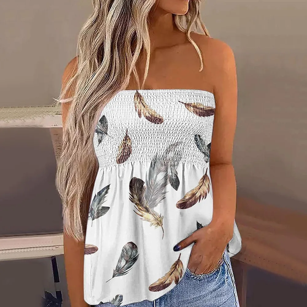 Sexy Fashion Off-the-shoulder Short Tube Top For Women - White Feather