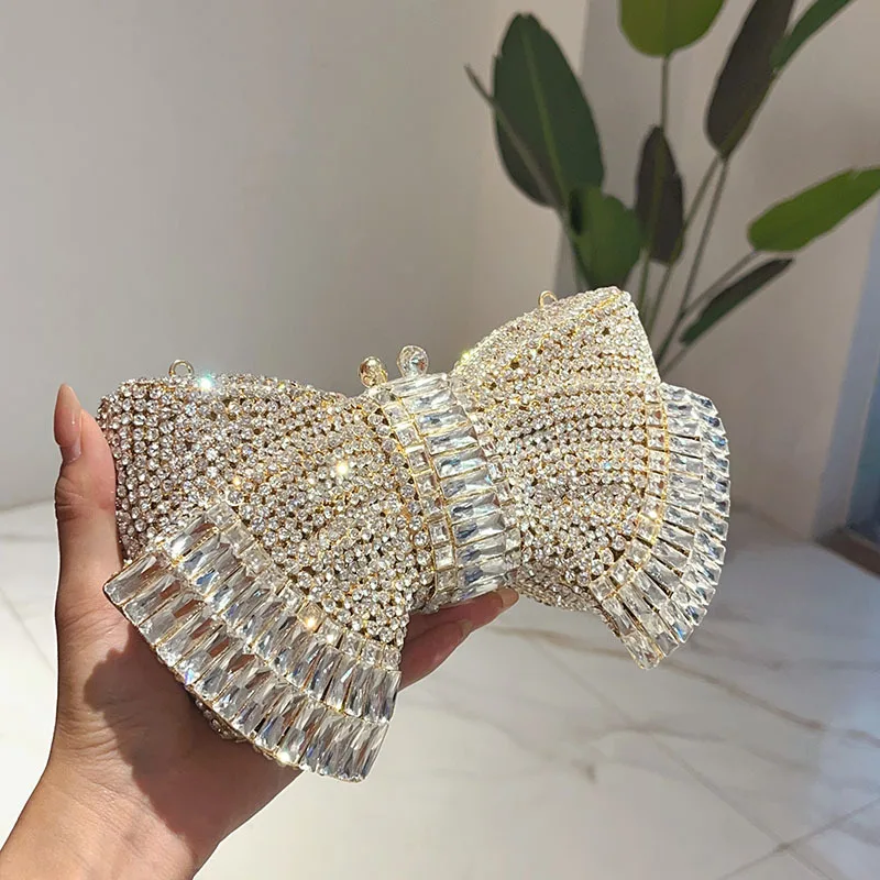 Fashion Metal Bow Clutch Crossbody Bag Platinum - Shop at LoveMi