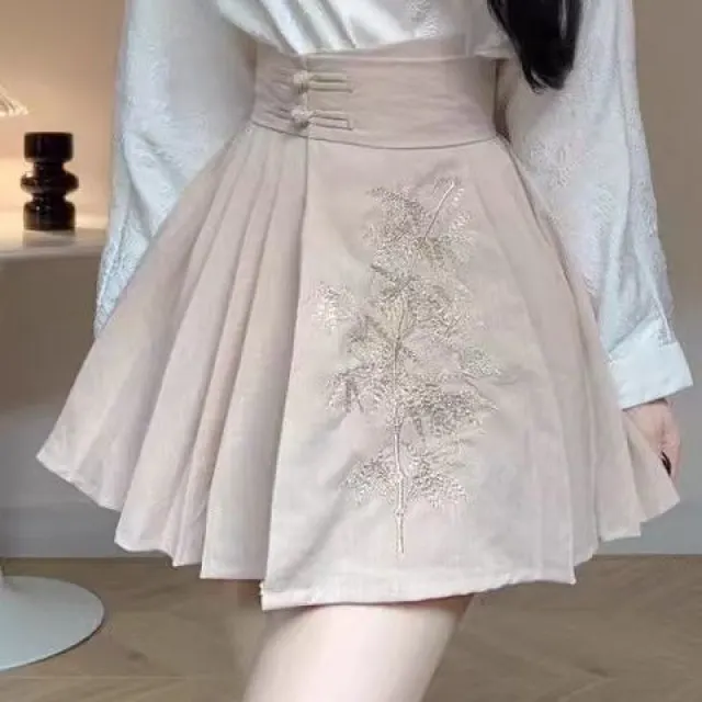 Traditional Button Top Pleated Horse face Skirt Two piece Set Skirt - Shop at LoveMi