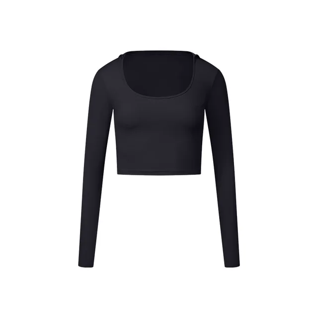 Long Sleeve Nude Feel Fabric Sports Top Black - Shop at LoveMi
