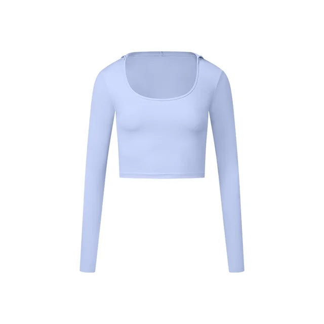 Long Sleeve Nude Feel Fabric Sports Top Blue - Shop at LoveMi