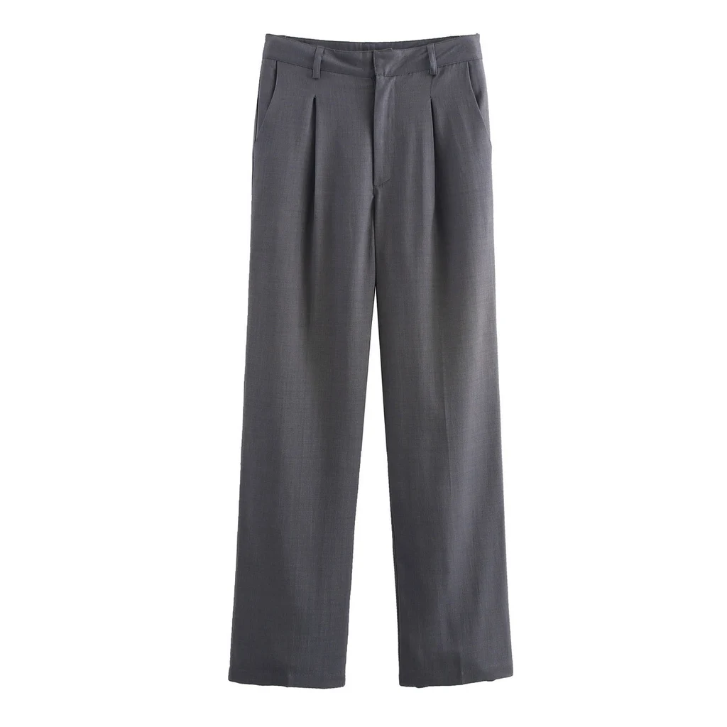 Double Pocket Coat Top Pants Suit Women - Gray Trousers