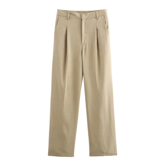 Double Pocket Coat Top Pants Suit Women Khaki Pants - Shop at LoveMi