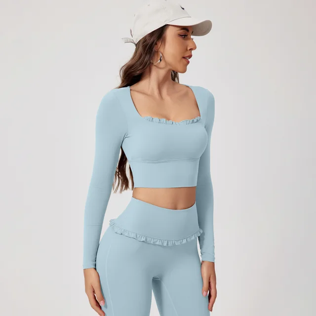 Inch Shadow European And American Quick drying Fitness Sports Long sleeved Top Sky Blue - Shop at LoveMi