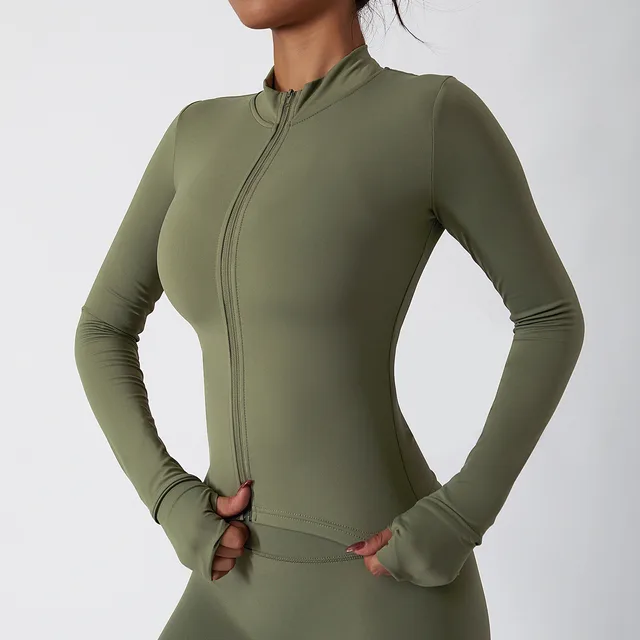 Zipper Tight Running Top Breathable Army Green - Shop at LoveMi