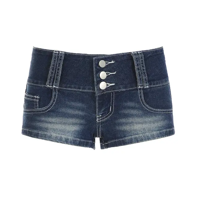 Summer Retro Low Waist Denim Super Short Shorts Blue - Shop at LoveMi