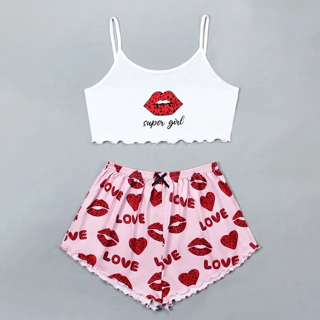 Knitted Vest Camisole Pattern Printing Comfortable Thin Women's Pajamas Suit Lips - Shop at LoveMi