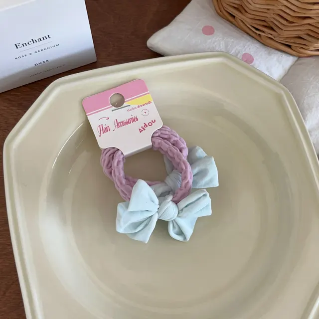 Macaron Bow Towel Ring Hair Rope Does Not Hurt High Elasticity Blue Bow - Shop at LoveMi