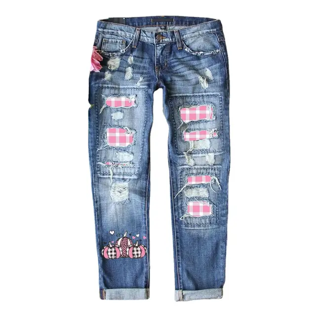 Women's Jeans Ripped Print Patch 005724 - Shop at LoveMi