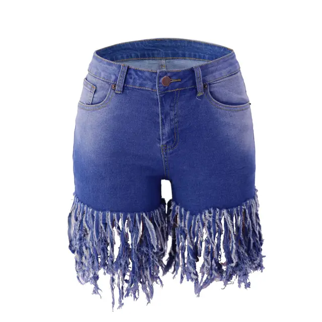 European And American Fashion Tassel Denim Shorts For Women Dark Blue - Shop at LoveMi