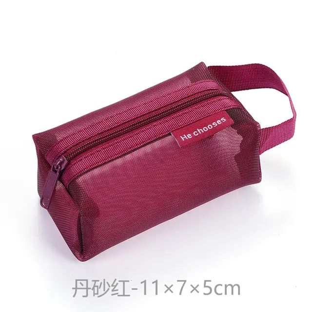 Simple Nylon Three dimensional Square Mesh Coin Purse Large Capacity Key Case Portable Cinnabar Red - Shop at LoveMi