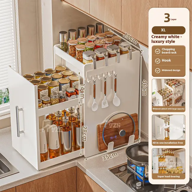 Kitchen Seasoning Product Storage Rack Corner Shelf Cream Color Three Layers - Shop at LoveMi