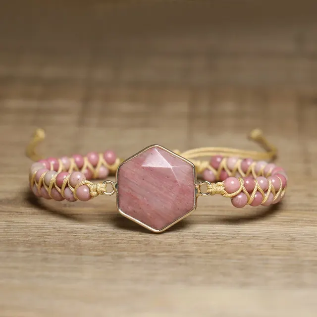 Retro Ethnic Style Natural Stone Hand Weaving Bracelet Deep Pink - Shop at LoveMi
