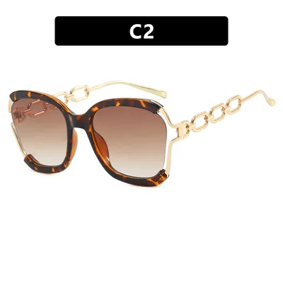 Big Square Rim Chain Sunglasses For Women Fashionable Sunglasses Leopard Print Double Tea - Shop at LoveMi