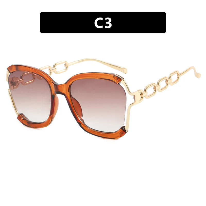 Big Square Rim Chain Sunglasses For Women Fashionable Sunglasses - Leopard Print Double Tea
