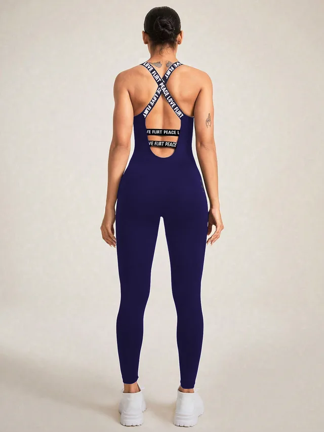 Seamless Camisole Jumpsuit High Elastic Tight Navy Blue - Shop at LoveMi