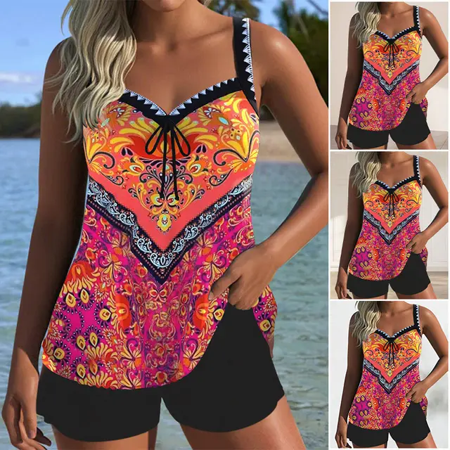Shorts Sleeveless Printed Suit Beach Swimsuit Pink - Shop at LoveMi