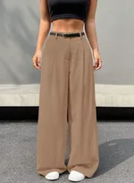 Disposable Ice Silk Breathable Casual Solid Color Wide-leg Pants - Khaki