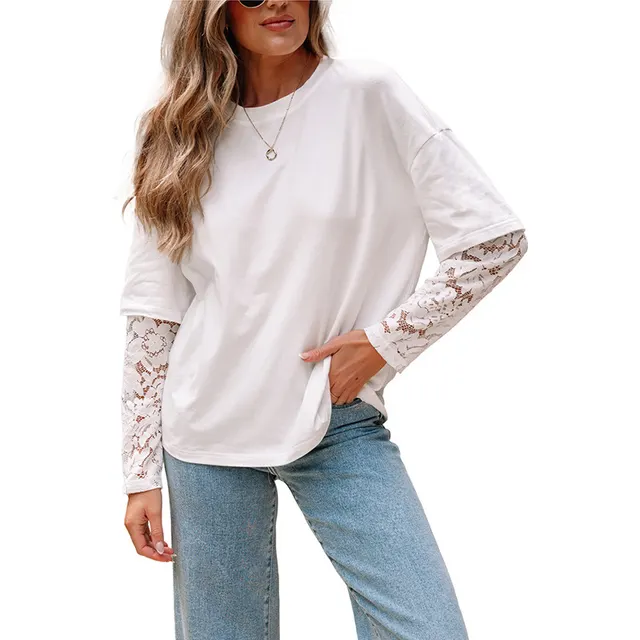 European And American Fashion Cool Lace Stitching Long Sleeve White - Shop at LoveMi