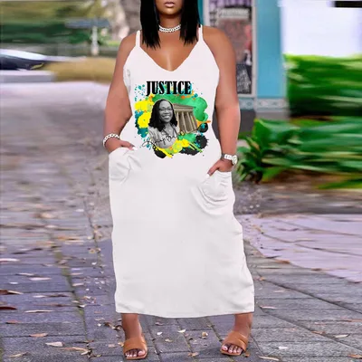 European And American Sexy V neck Loose Slim Strap Midi Plus Size Printed Dress 29 White - Shop at LoveMi