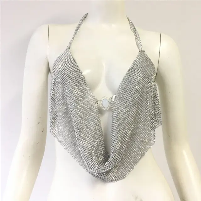 American Hot Top Metal Full Diamond Sexy Chain On Neck Sling Silver - Shop at LoveMi