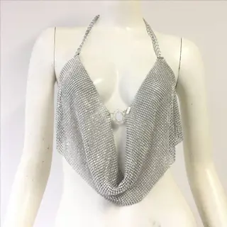 American Hot Top Metal Full Diamond Sexy Chain On Neck Sling - Silver
