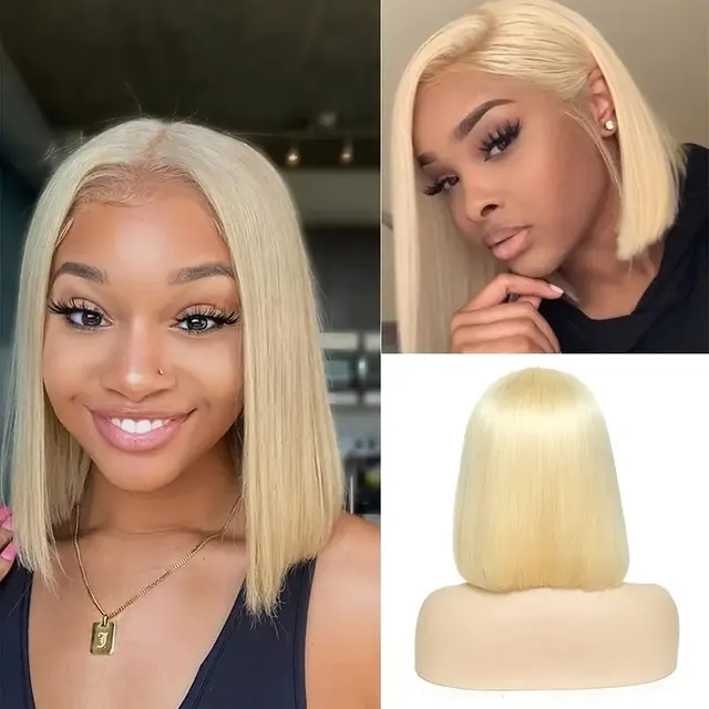 Front Lace Wig Women's Mid length Short Straight Hair Light Gold - Shop at LoveMi