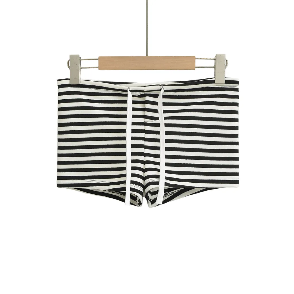 Women's Striped Sheath Slim-fit Hot Pants Shorts - Black And White Stripes