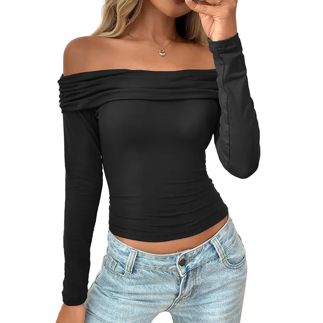 Y2g Pleated Off shoulder Long Sleeve Sexy Top Black - Shop at LoveMi