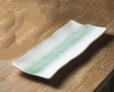 Irregular Long Flat Plate Ceramic Strip Sushi Plate Emerald Green - Shop at LoveMi