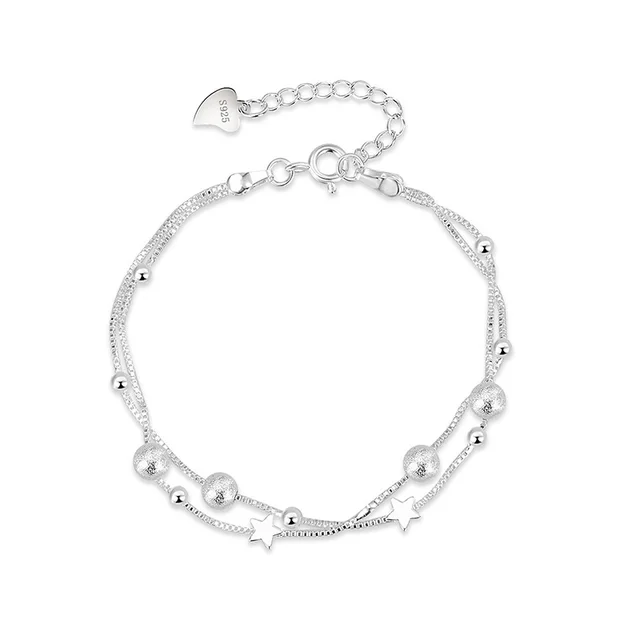 Silver plated Small Star Bracelet Women's Fashion Double Layer Ytbl009 Big Beads - Shop at LoveMi
