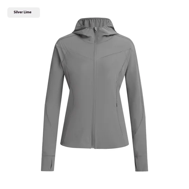 Hooded Stand Collar Sun Protection Quick drying Coat Silver Lime - Shop at LoveMi