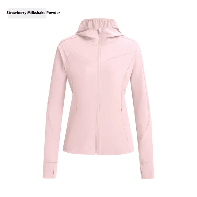 Hooded Stand Collar Sun Protection Quick drying Coat Strawberry Milk Shake Powder - Shop at LoveMi