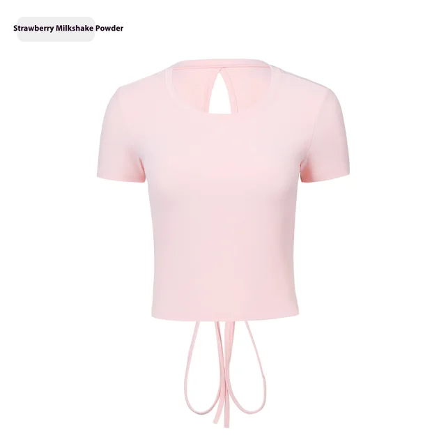 Skin friendly Fitness T shirt Women's Short Yoga Short Sleeve Strawberry Milk Shake Powder - Shop at LoveMi