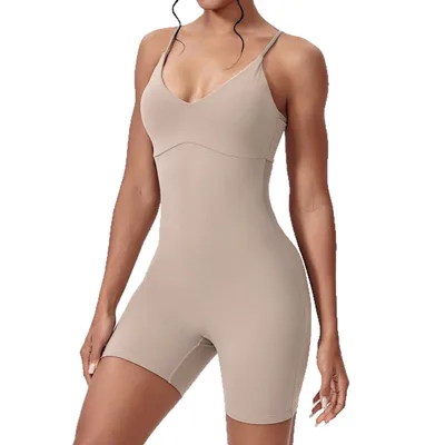 Hollow Shorts Yoga Bra Sports Hip Lifting One piece M Almond Color - Shop at LoveMi
