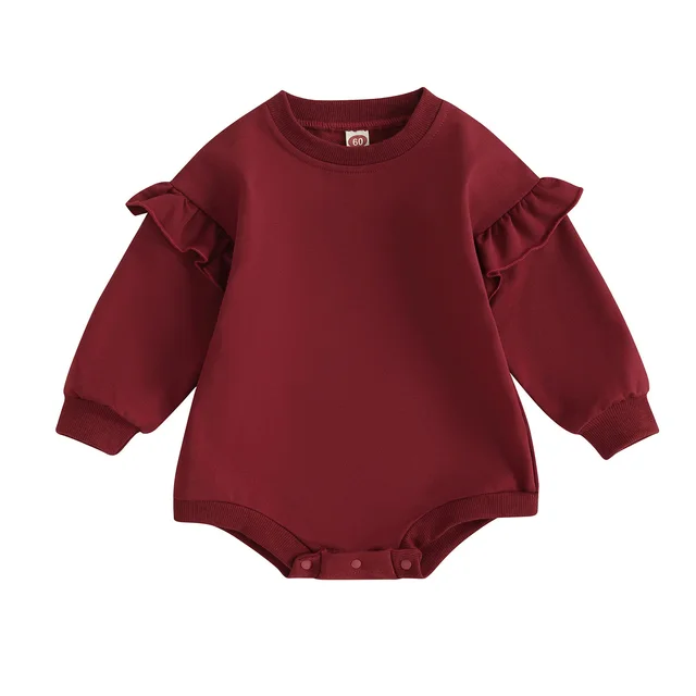 Sweet Ruffled Small Sweater Long Sleeve Wine Red - Shop at LoveMi