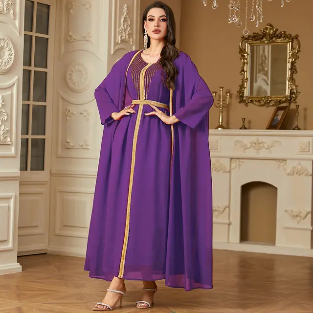 Sequin Embroidery Chiffon Two piece Set Dress Purple - Shop at LoveMi