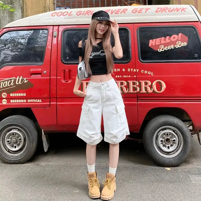 White Unifrom Five Points Wide leg Denim Shorts White Shorts - Shop at LoveMi