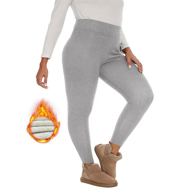 Fleece lined Women's Warm Winter Thick Leggings Light Heather Gray - Shop at LoveMi