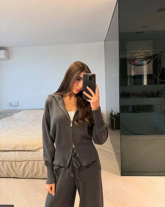 Two piece Set Casual Cardigan Suit Women Dark Gray - Shop at LoveMi