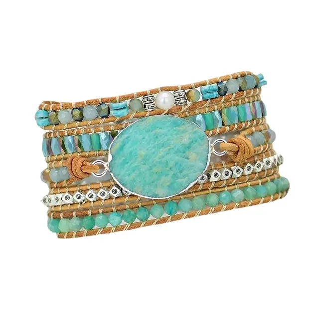 Cut Angle Tianhe Stone Cowhide Woven Bracelet Bracelet - Shop at LoveMi