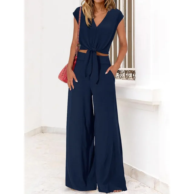 Fashion Casual Top Loose Two piece Suit Dark Blue - Shop at LoveMi