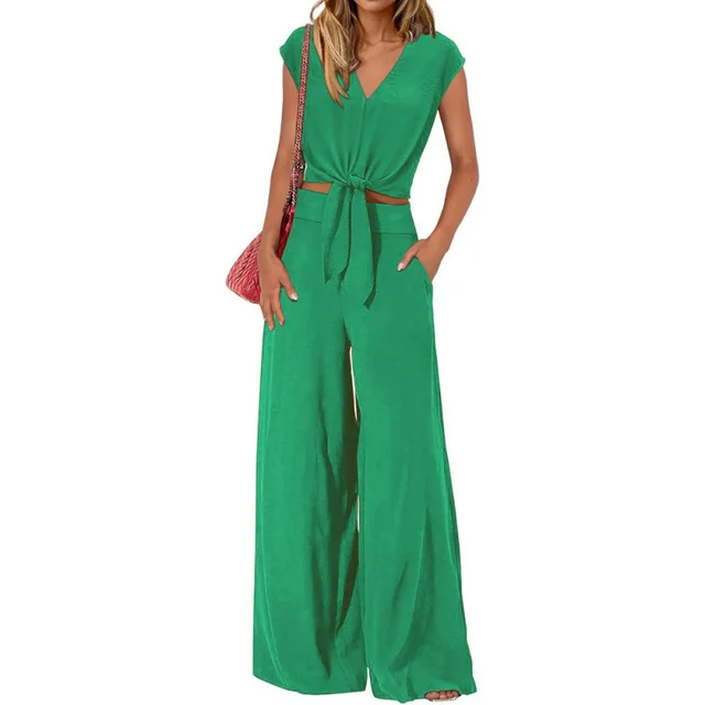 Fashion Casual Top Loose Two piece Suit Green - Shop at LoveMi
